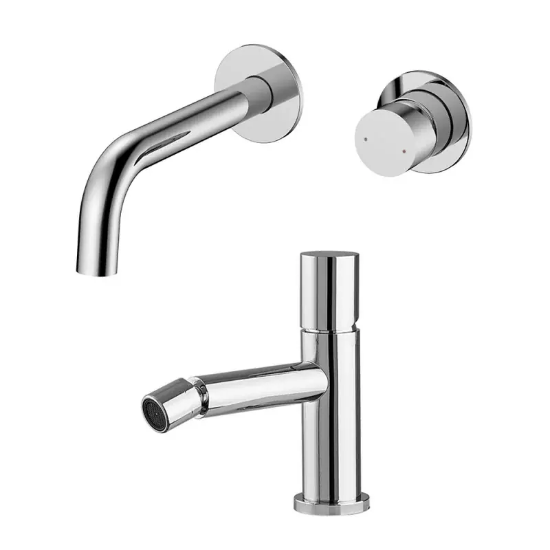 Nuovo Arrivo Set miscelatori lavabo a muro e bidet cromo senza leva Gemini