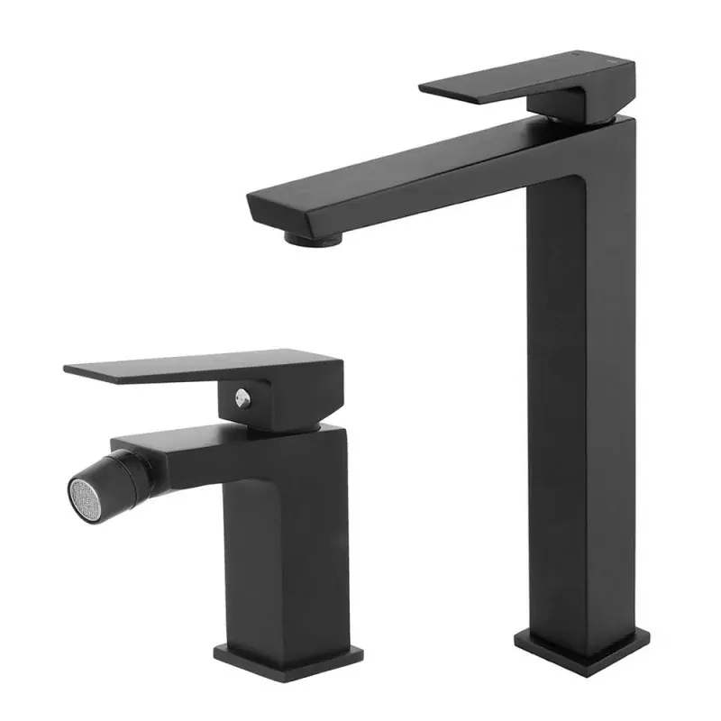Set di rubinetti lavabo alto e bidet nero opaco con piletta Kubo Subito Disponibile