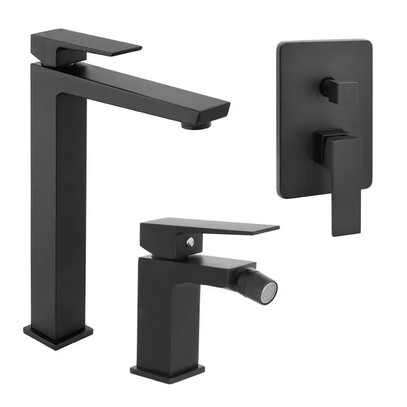 Promo Stagionale Set di rubinetti lavabo bidet e doccia in ottone nero opaco Kubo