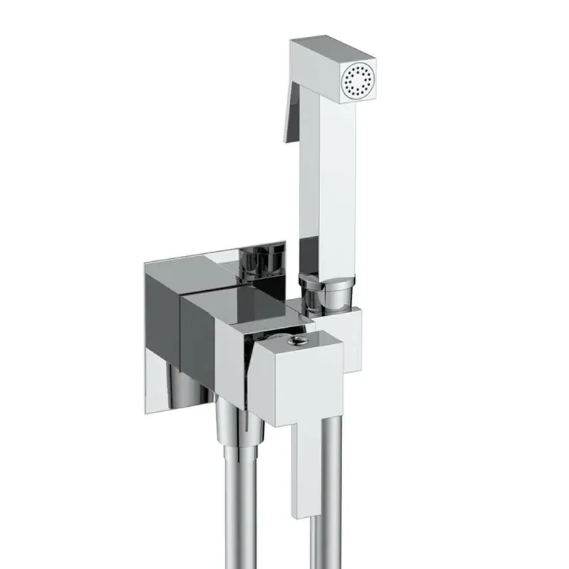 Idroscopino per wc e bidet cromo quadro con miscelatore e flex 120 cm Nuova Collezione