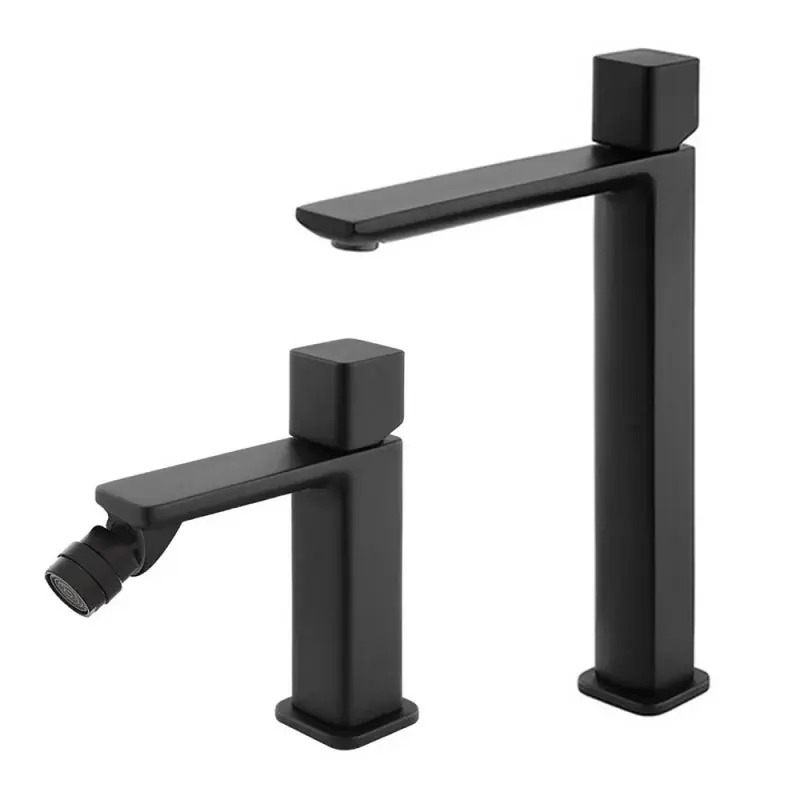 Set di rubinetti lavabo alto e bidet nero opaco con piletta Lotus Prezzo Conveniente
