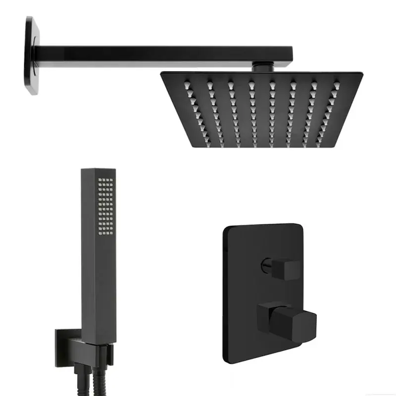 Esclusivo Kit doccia incasso con soffione 30x20 e set completo nero opaco Lotus
