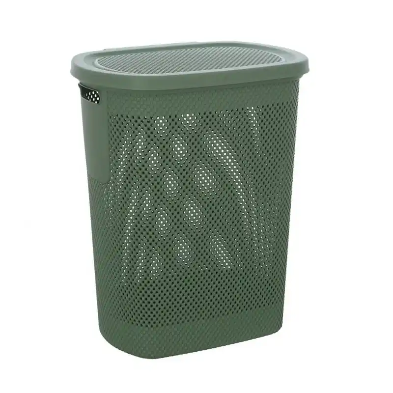 Promozione Portabiancheria con coperchio in plastica verde salvia 58 lt Kamala