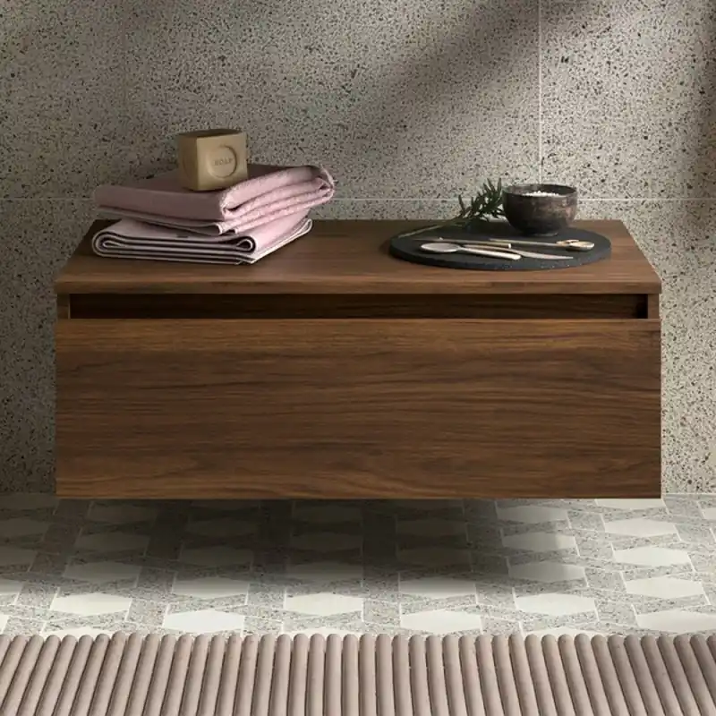 Professionale Cassettiera bagno 80 cm sospesa in noce maya con chiusura soft close - Sumo