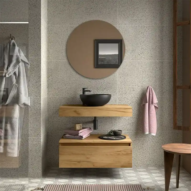 Promo Stagionale Composizione bagno con mensolone e cassettiera sospesa 80 cm in rovere africa - Sumo