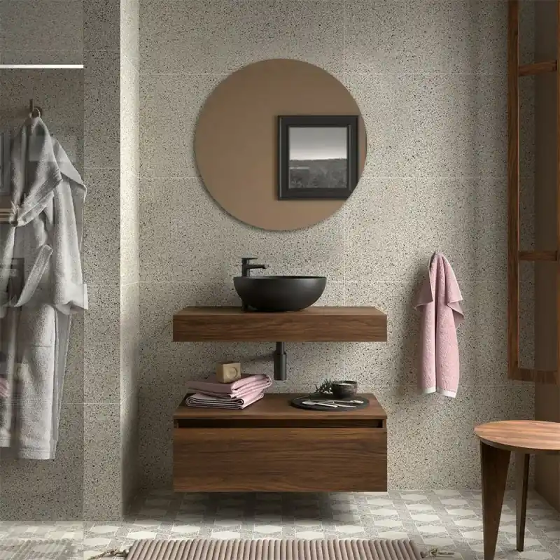 Prezzo Basso Composizione bagno con mensolone e cassettiera sospesa 80 cm in noce maya - Sumo