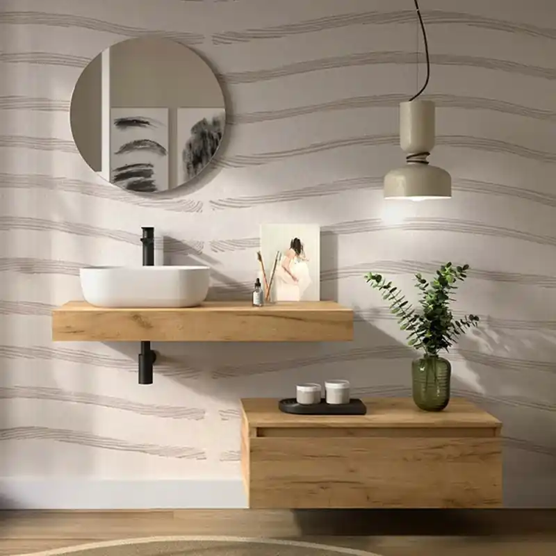 Prezzo Conveniente Composizione bagno con mensolone 100 cm e cassettiera sospesa 80 cm in rovere africa - Sumo