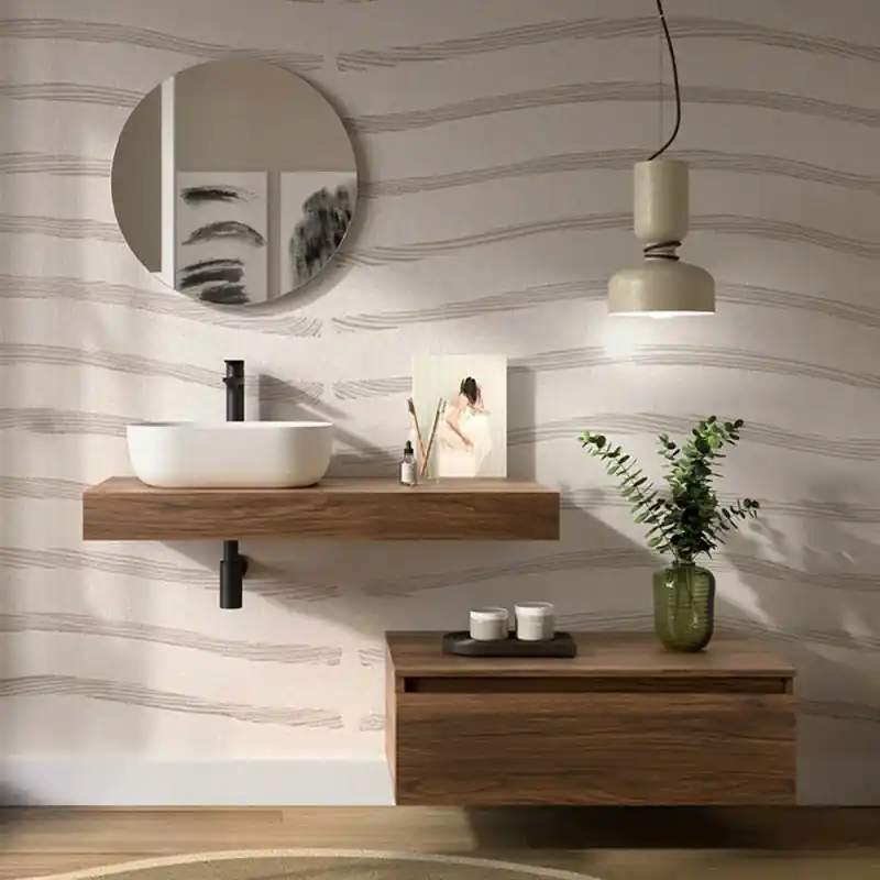 Prezzo Ridotto Composizione bagno con mensolone 100 cm e cassettiera sospesa 80 cm in noce maya - Sumo