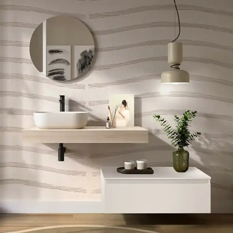 Miglior Prezzo Composizione bagno con mensolone 100 cm rovere bali e cassettiera sospesa 80 cm in bianco opaco - Sumo