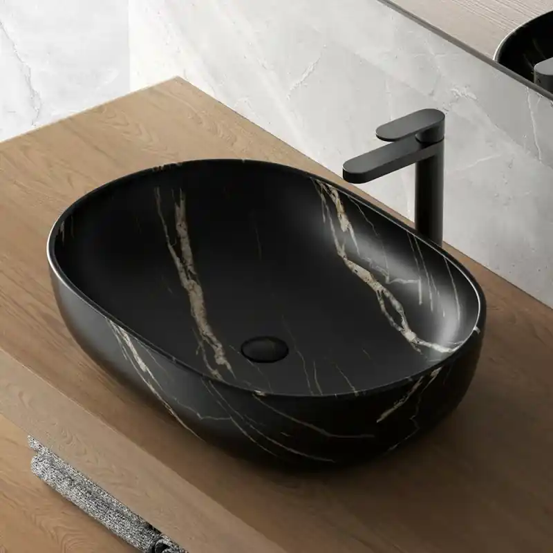 Popolare Lavandino da appoggio ovale 60x41 cm effetto marmo nero Tokyo