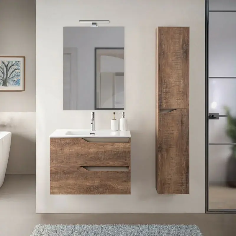 Direttamente Dal Produttore Mobile bagno sospeso 60cm tabacco e tortora con pensile e lavabo Sumya