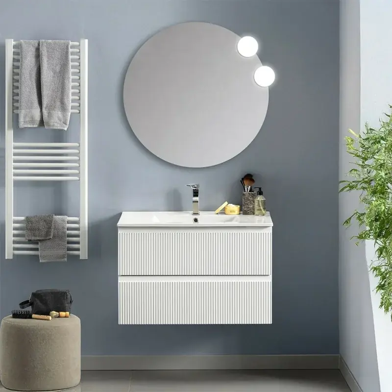 Mobile bagno sospeso 100 cm bianco opaco con frontale cannettato Giava Più Venduto