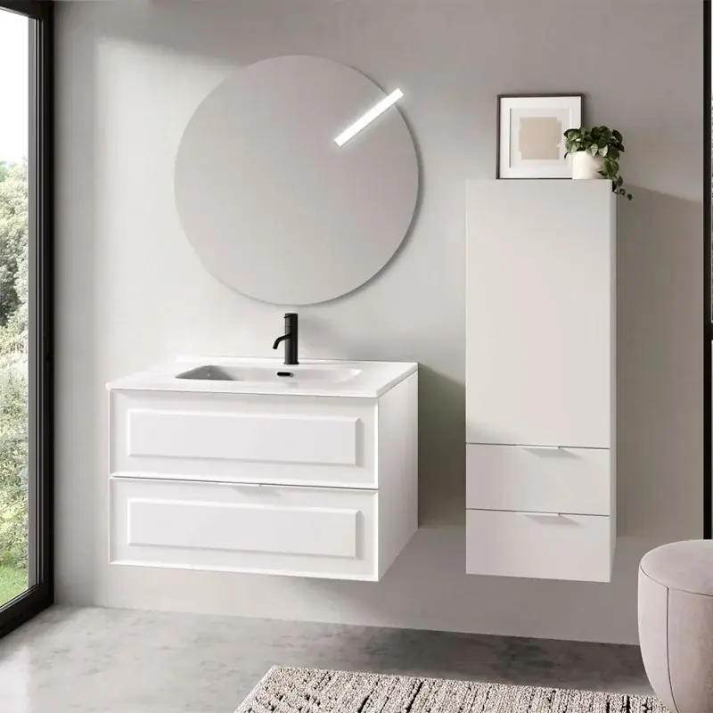Promozione Mobile bagno sospeso 100 cm bianco opaco con lavabo e specchio Matisse