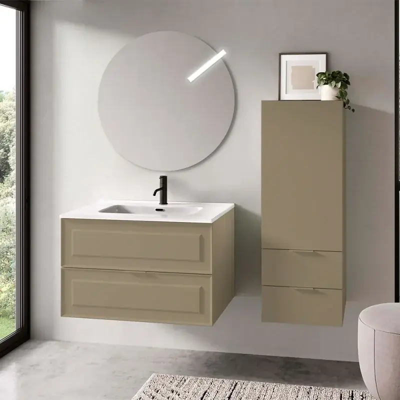 Affare Mobile bagno sospeso 100 cm tortora opaco con lavabo e specchio Matisse