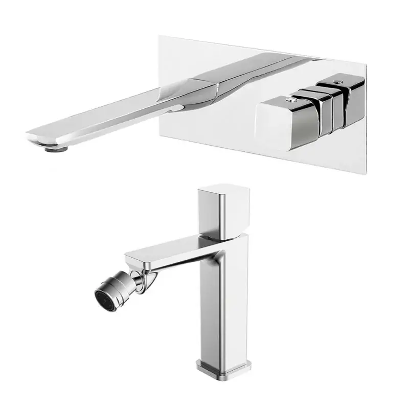 Set di rubinetti lavabo a muro e bidet con manopola e scarico Lotus Quantità Limitata