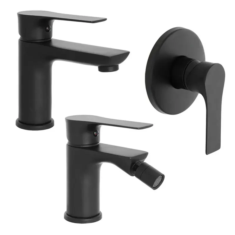 Affare Set miscelatori lavabo bidet e doccia Flat nero opaco con piletta