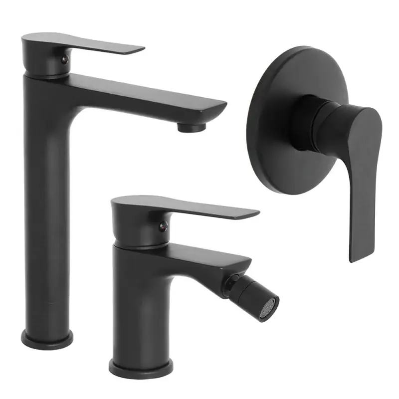 Set miscelatori lavabo alto bidet e doccia Flat nero opaco con piletta Miglior Prezzo