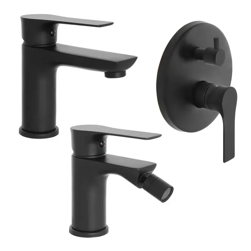 Prezzo Basso Set miscelatori lavabo bidet e doccia con deviatore Flat nero opaco