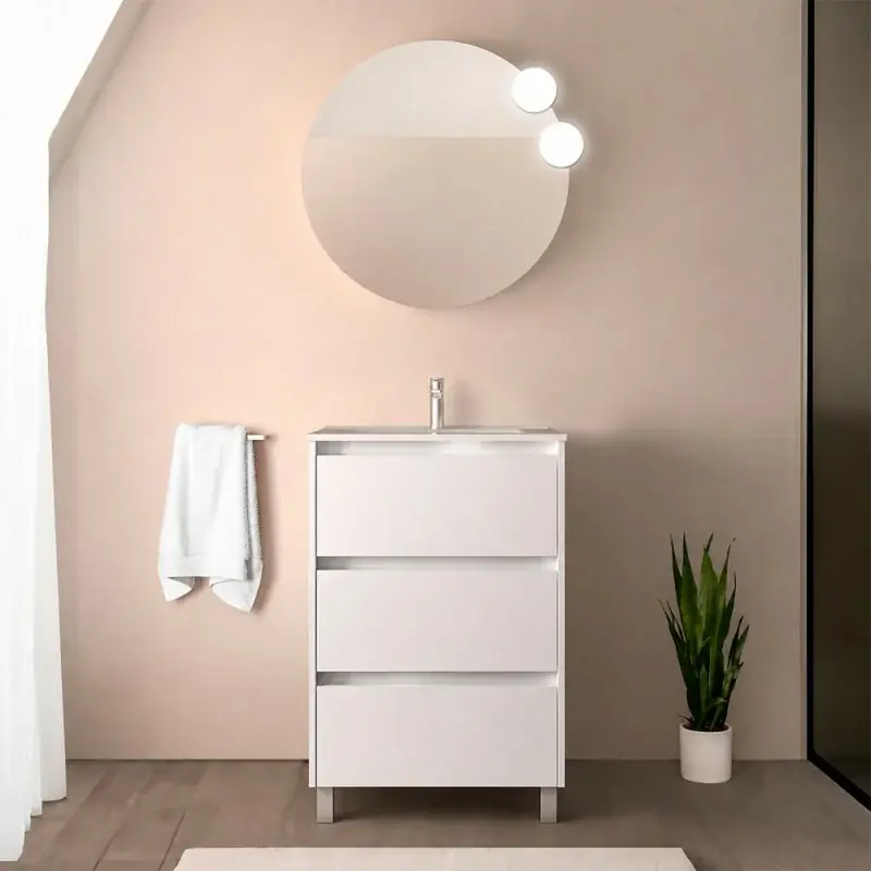 Mobile bagno 60 cm bianco lucido con lavabo ad incasso Gaya Novità