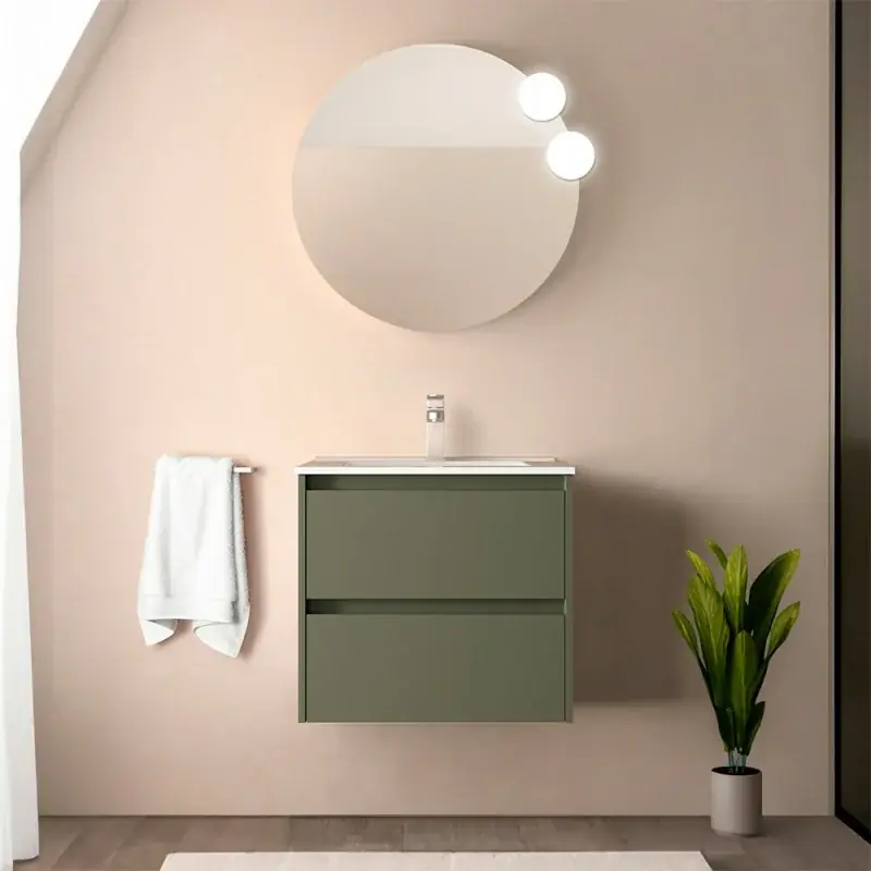 Economico Mobile bagno sospeso 70 cm verde satinato con lavabo ad incasso Gaya