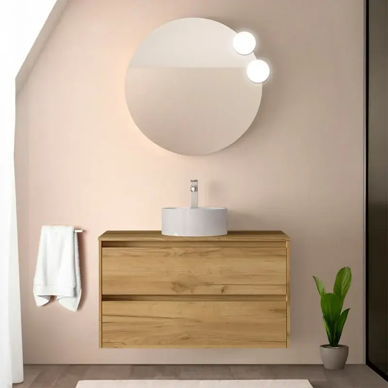 Offerta Del Giorno Mobile bagno sospeso 90 cm rovere africa con top per lavabo da appoggio Gaya