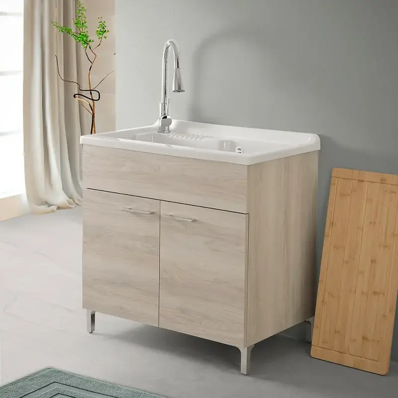 Professionale Mobile lavatoio 80x50 cm rovere grigio con vasca e kit di scarico