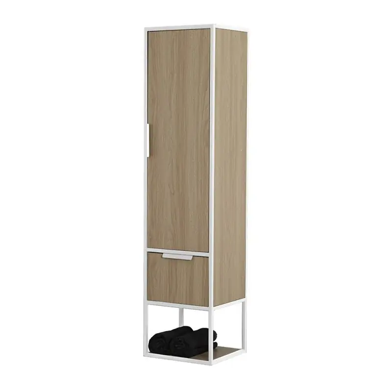 Colonna bagno sospesa H 150 cm stile industrial bianco e legno Baketo Occasione