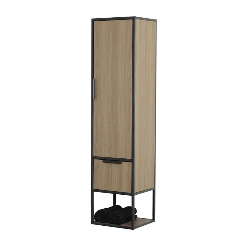 Colonna bagno sospesa H 150 cm stile industrial nero e legno Baketo Compra Online