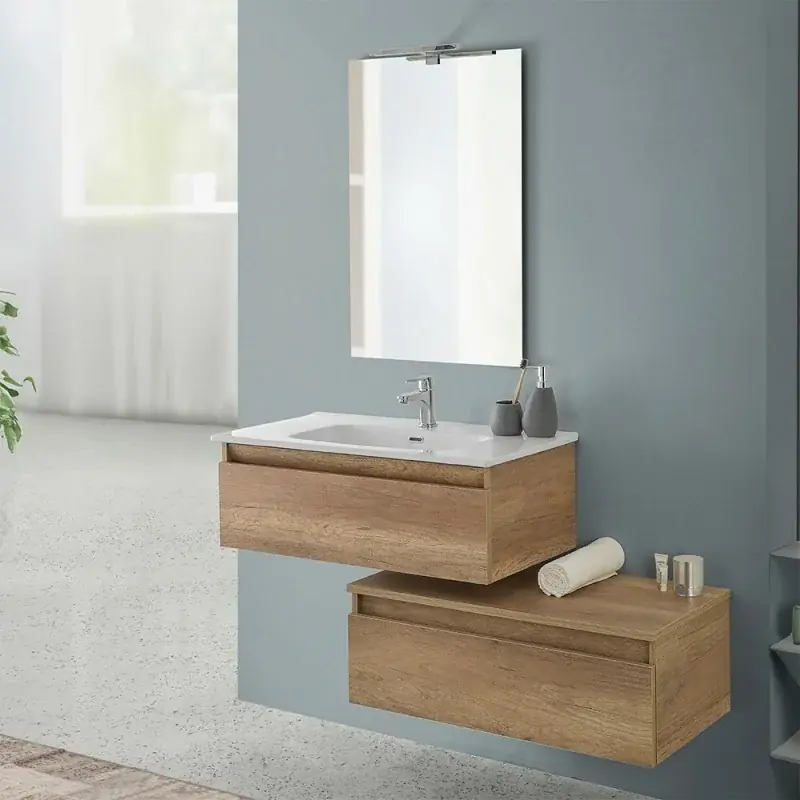 Mobile bagno sospeso 80 rovere naturale con base lavabo e cassetto Nadia Saldi