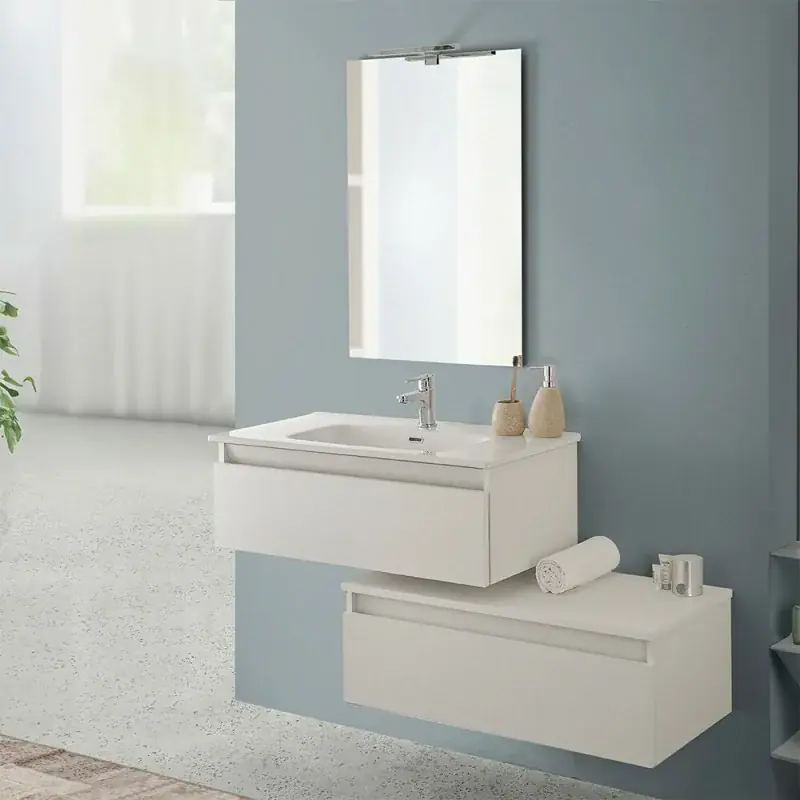 Super Prezzo Mobile bagno sospeso 80 cm rovere bianco con base lavabo e cassetto Nadia