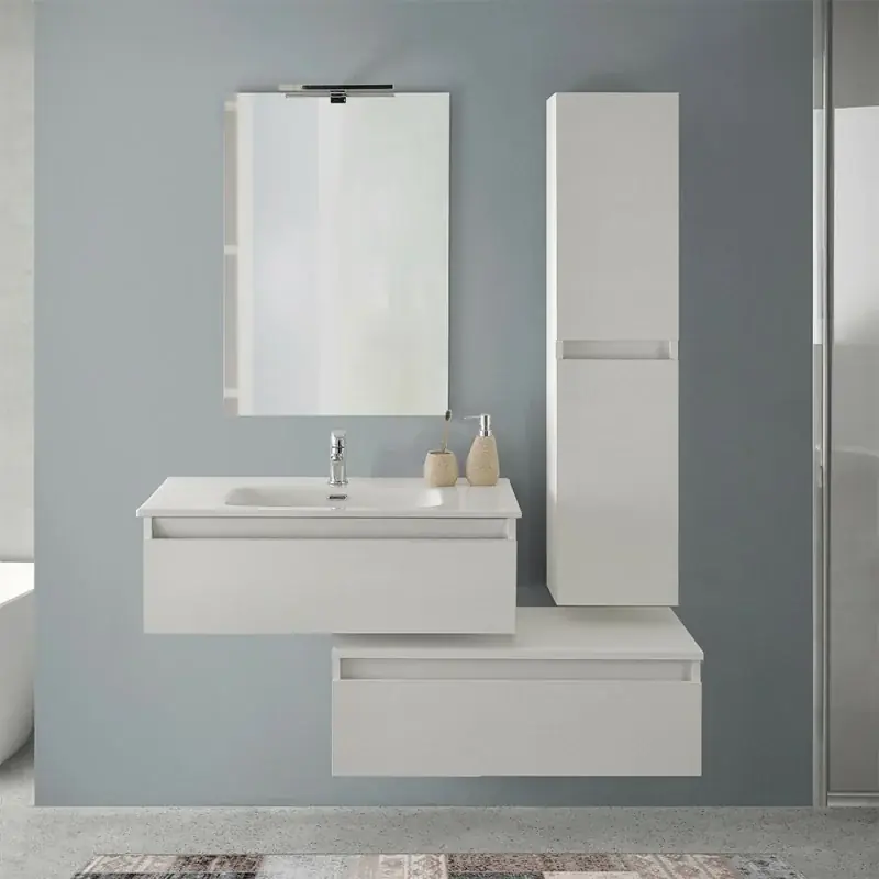 Compra Oggi Stesso Mobile bagno sospeso 80 cm rovere bianco con 2 cassetti e pensile Nadia