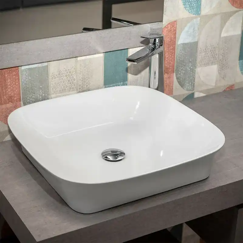 Lavabo da appoggio 50x50 quadrato in ceramica bianco lucido Sconto