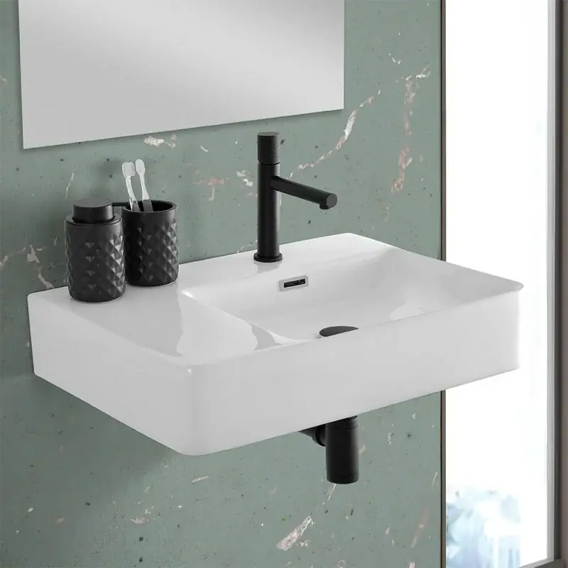 Esclusivo Lavabo sospeso 60x43 in ceramica lucida con ripiano a sinistra