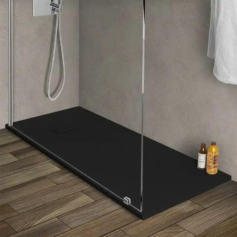 Professionale Piatto doccia 80x150 in resina nero effetto pietra riducibile Agorà
