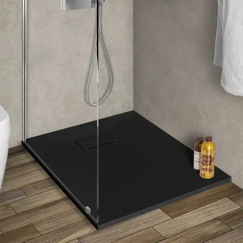 Piatto doccia 80x90 in resina nero effetto pietra riducibile Agorà Ultime Pezzi
