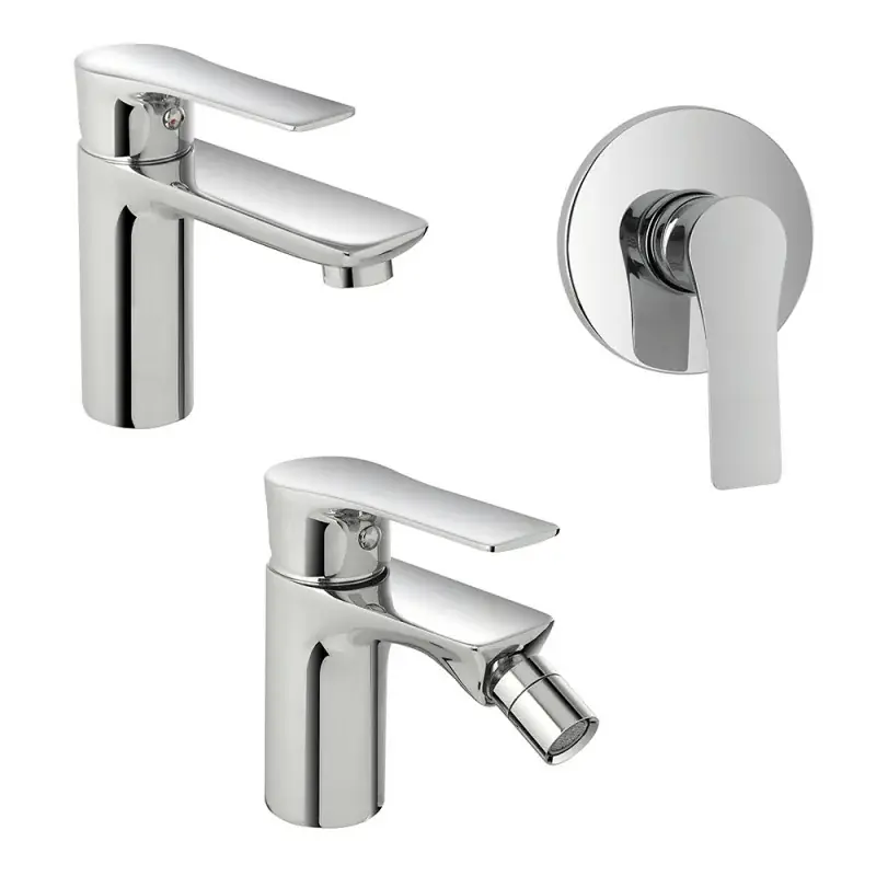 Consegna Rapida Set miscelatori lavabo bidet e doccia Flat con piletta click clack