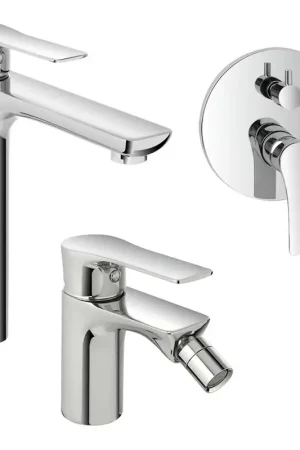 Acquista Ora Set miscelatori lavabo alto bidet e doccia con deviatore in ottone Flat