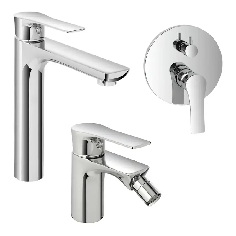Acquista Ora Set miscelatori lavabo alto bidet e doccia con deviatore in ottone Flat