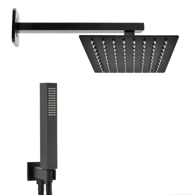 Set doccia nero opaco con braccio soffione rettangolare 30x20 e kit doccia Spedizione Espresso