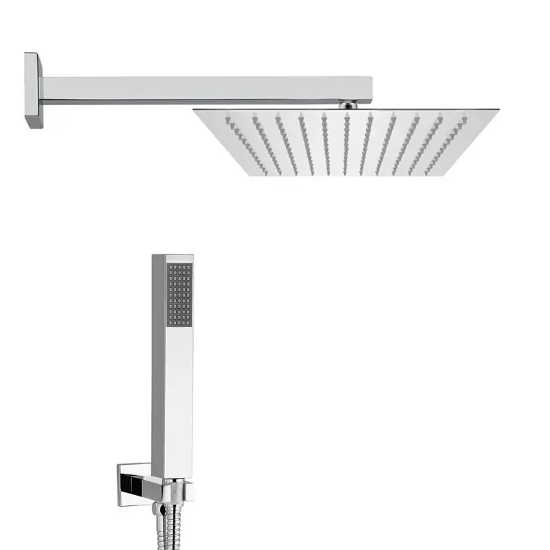 Super Prezzo Set doccia cromato con braccio soffione rettangolare 25x15 e kit doccia