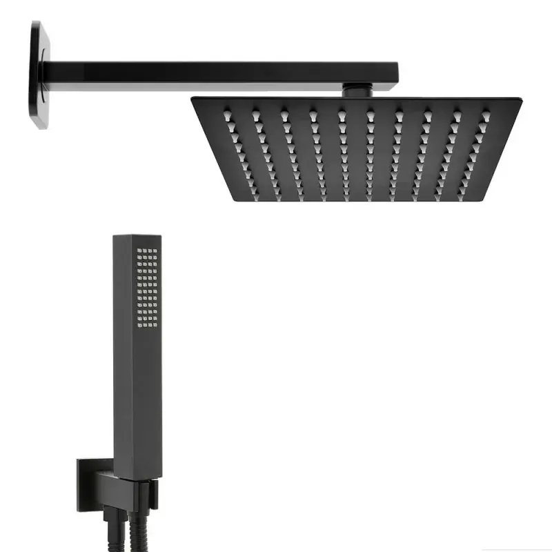 Nuova Collezione Set doccia nero opaco con braccio soffione quadrato 40x40 e kit doccia