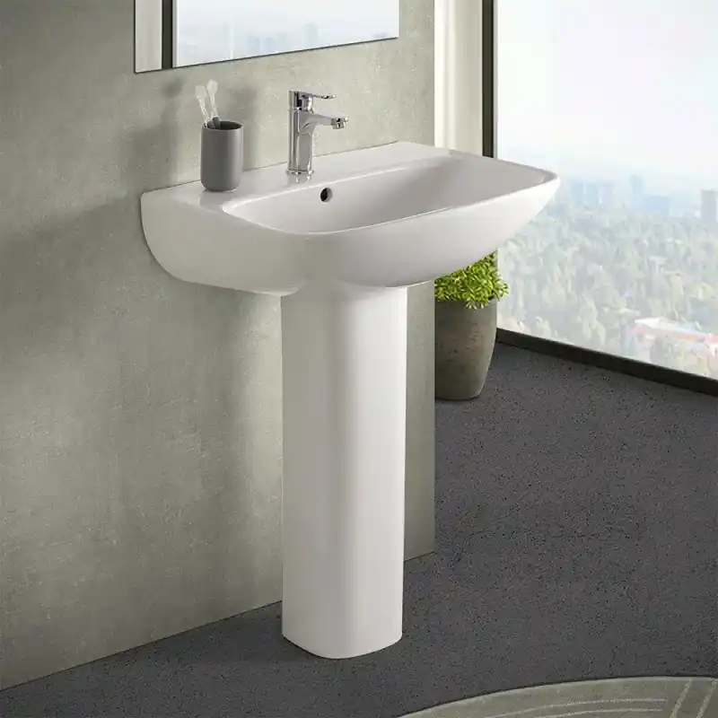 Lavabo con colonna 60 cm monoforo in ceramica lucida Ginevra Professionale