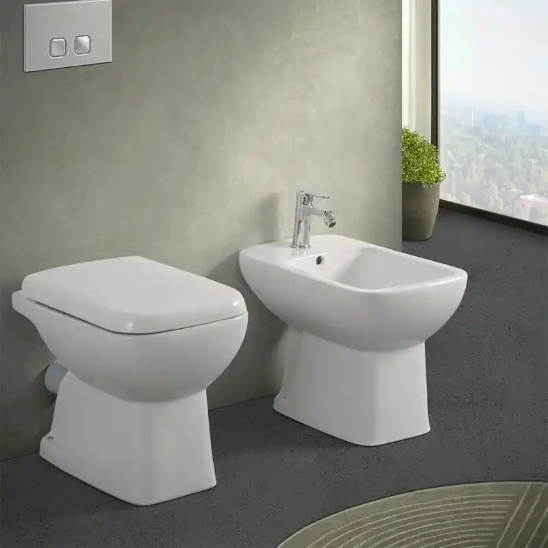 Compra Adesso Coppia wc e bidet con scarico a parete e copriwc originale Ginevra