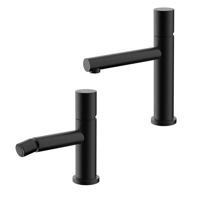 Professionale Set miscelatori lavabo e bidet nero opaco senza leva in acciaio inox Gemini