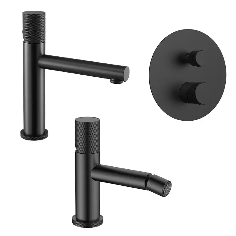 Set miscelatori nero opaco lavabo bidet e doccia con leve zigrinata Gemini Sconto