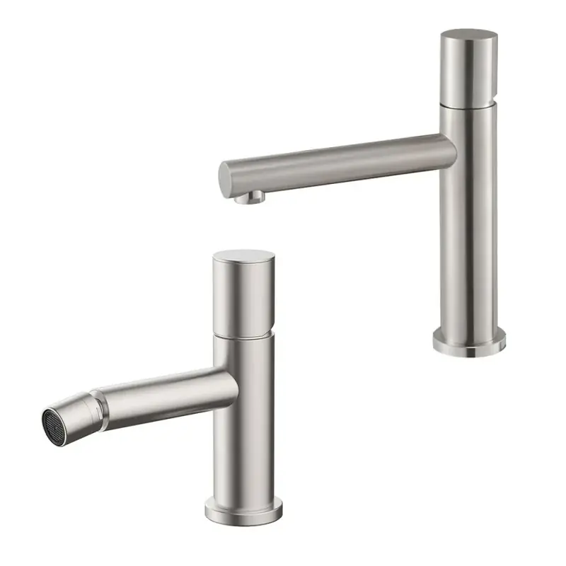 A Buon Prezzo Set miscelatori lavabo e bidet satinato senza leva in acciaio inox Gemini