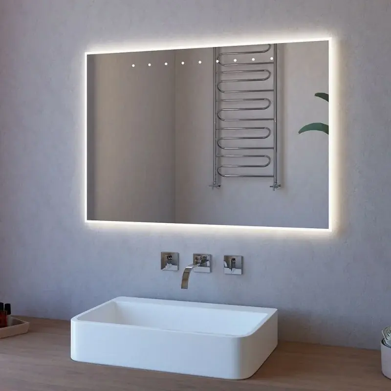 Specchiera LED 100x70 con punti superiori sabbiati e illuminazione perimetrale Consegna Rapida