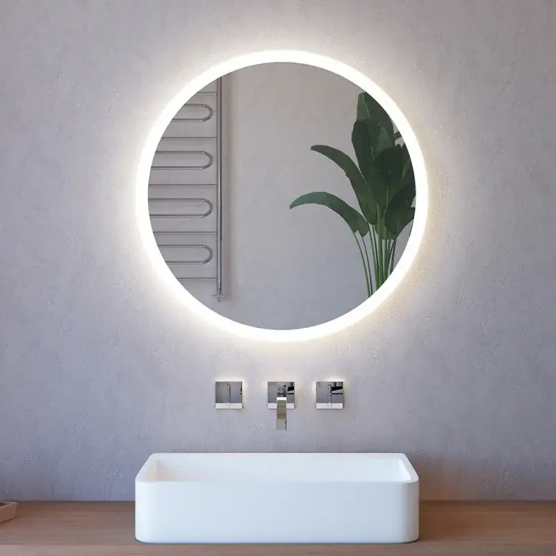 Specchio retroilluminato LED 75 cm tondo da parete con telaio nero Acquista Ora