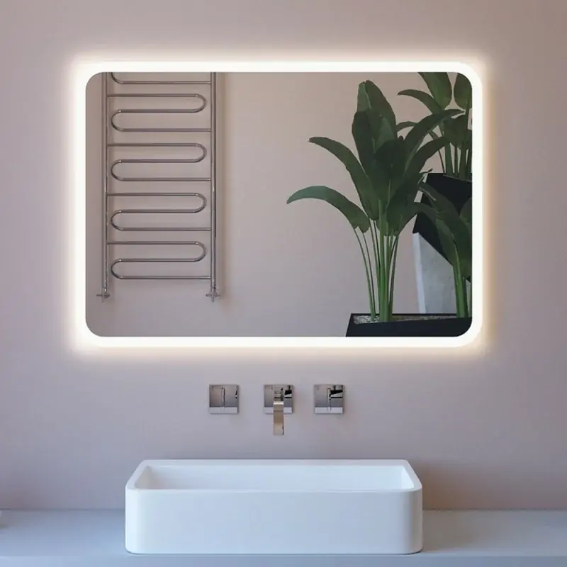 Specchio retroilluminato LED 80x60 installazione reversibile e angoli tondi Spedito Oggi