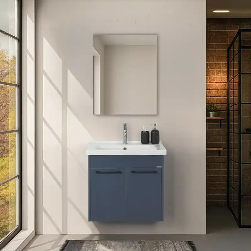 Prezzo Conveniente Mobile bagno sospeso 65 cm blu con specchio Sofia
